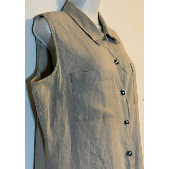Valerie Stevens Pure Linen Button-Down Sleeveless Lagen Look Shirt Dress Size 16 - Picture 13 of 13